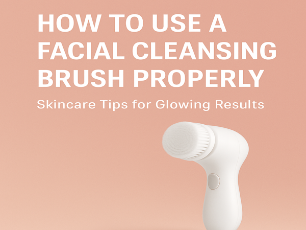 Cover image showing a white facial cleansing brush on a soft peach background with the title “How to Use a Facial Cleansing Brush Properly – Skincare Tips for Glowing Results”.