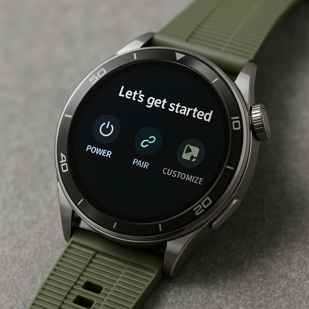 Huawei Watch GT 4 Pro square setup image – smartwatch pairing and customization steps