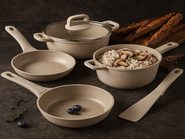 Carote cookware set with granite nonstick pots and removable handles